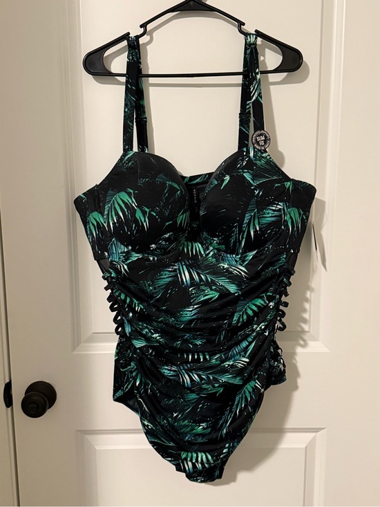 torrid Other - torrid Black & Green Palm Ruched One-Piece Swimsuit